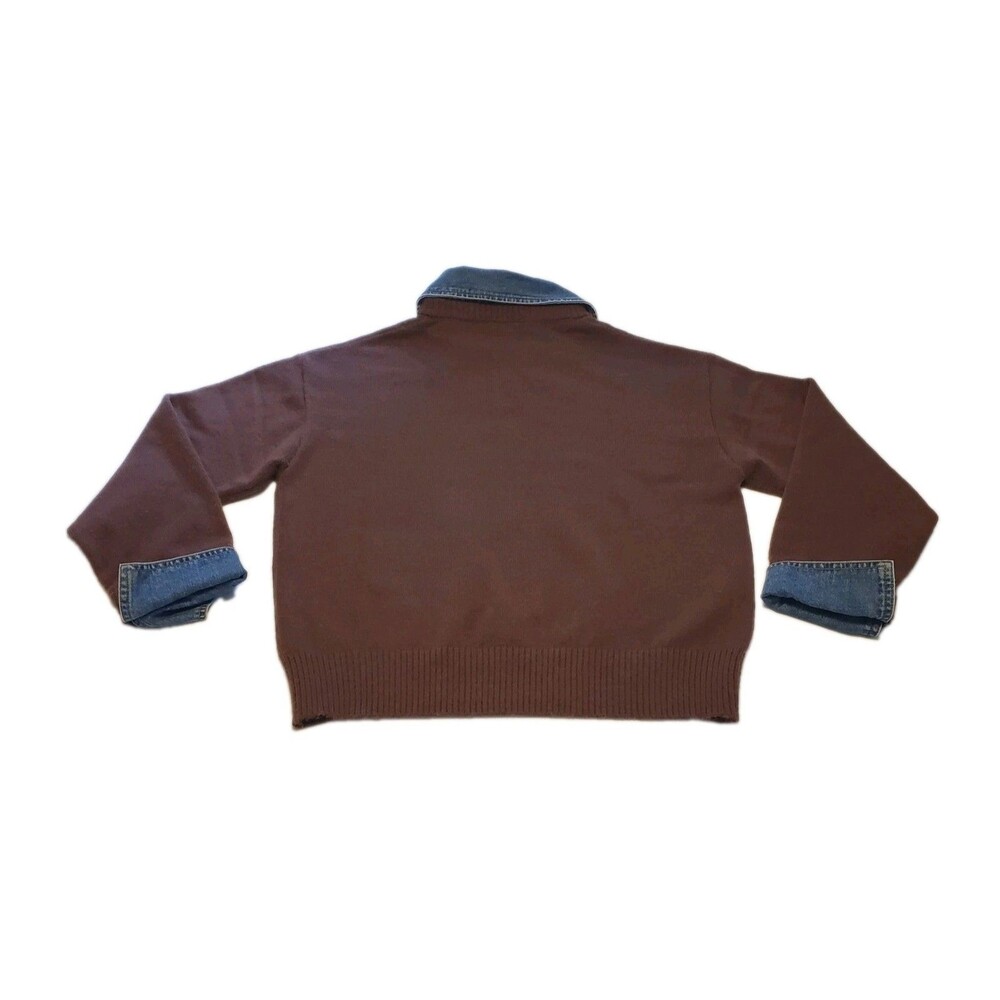 Revolve Commence Denim Collared Brown Sweater Womens Sz M Preppy Chic - Picture 2 of 11
